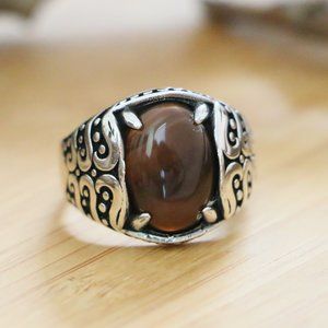 Brown Agate STONE,925 Sterling Silver SIZE 8.25